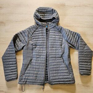 Women's Large Eddie Bauer Down Coat BROKEN ZIPPER Grey Hooded Jacket